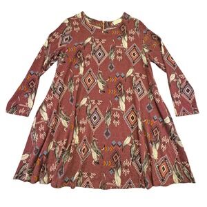 Motif Sweater Dress Women's XL Southwestern Feathers Geometric Long‎ Sleeve